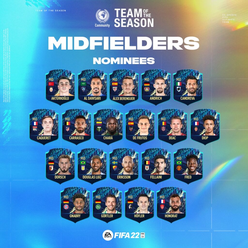 FUT22 TOTS Midfielders Nominee 1x1 18items 1