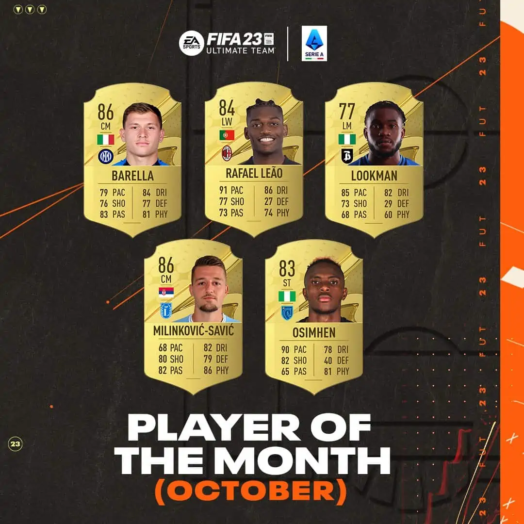 FIFA 23 nominees serie potm october