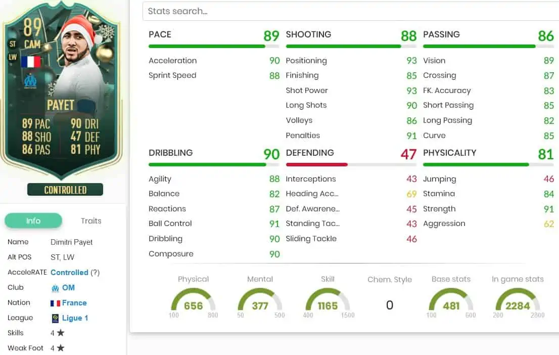 Payet stats