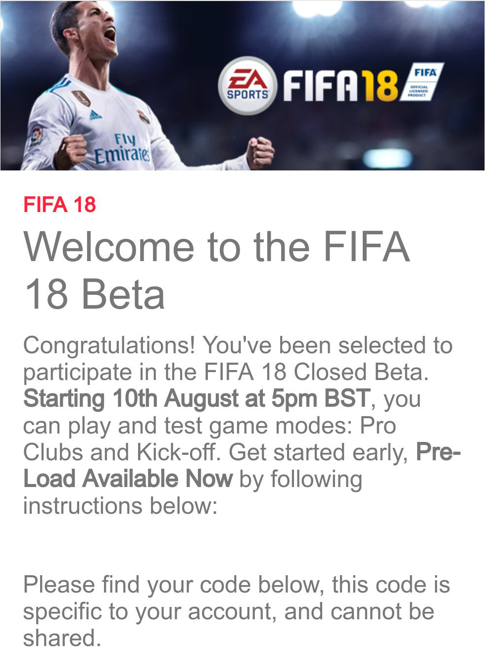 email beta fifa 18