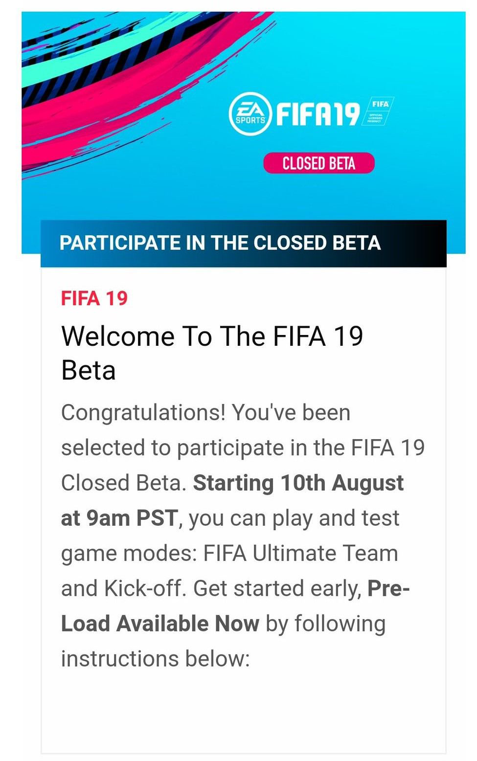 beta email fifa 19