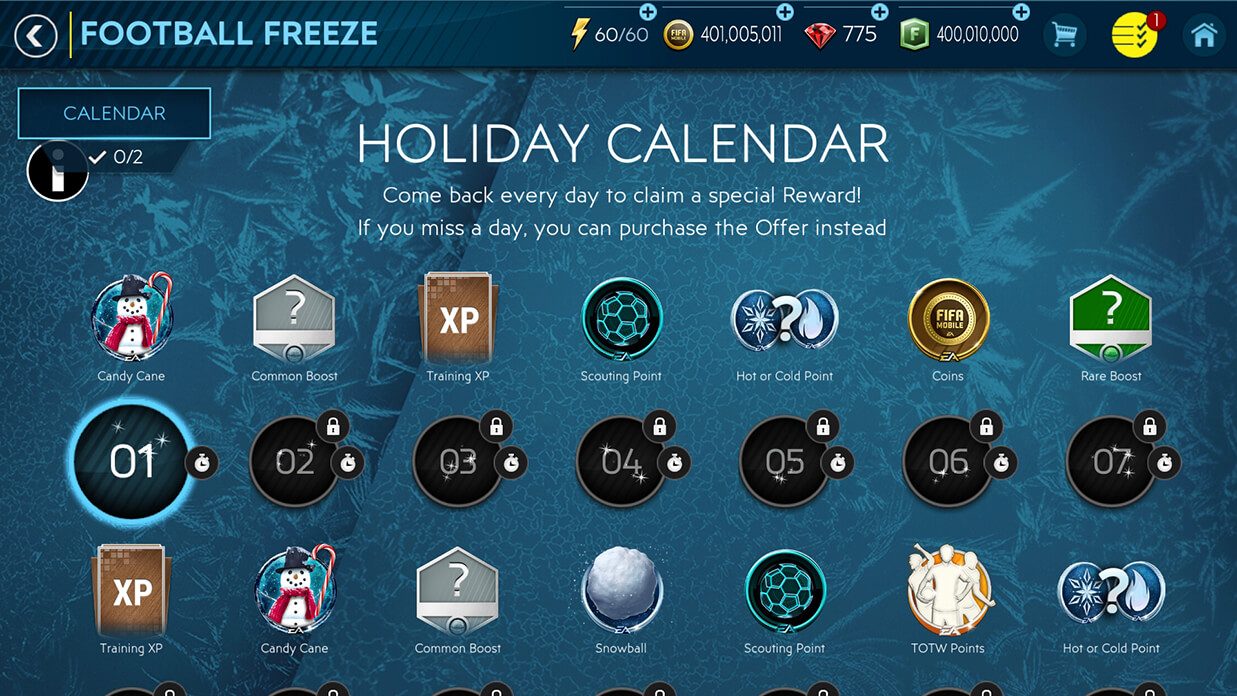 snowflake reward screen
