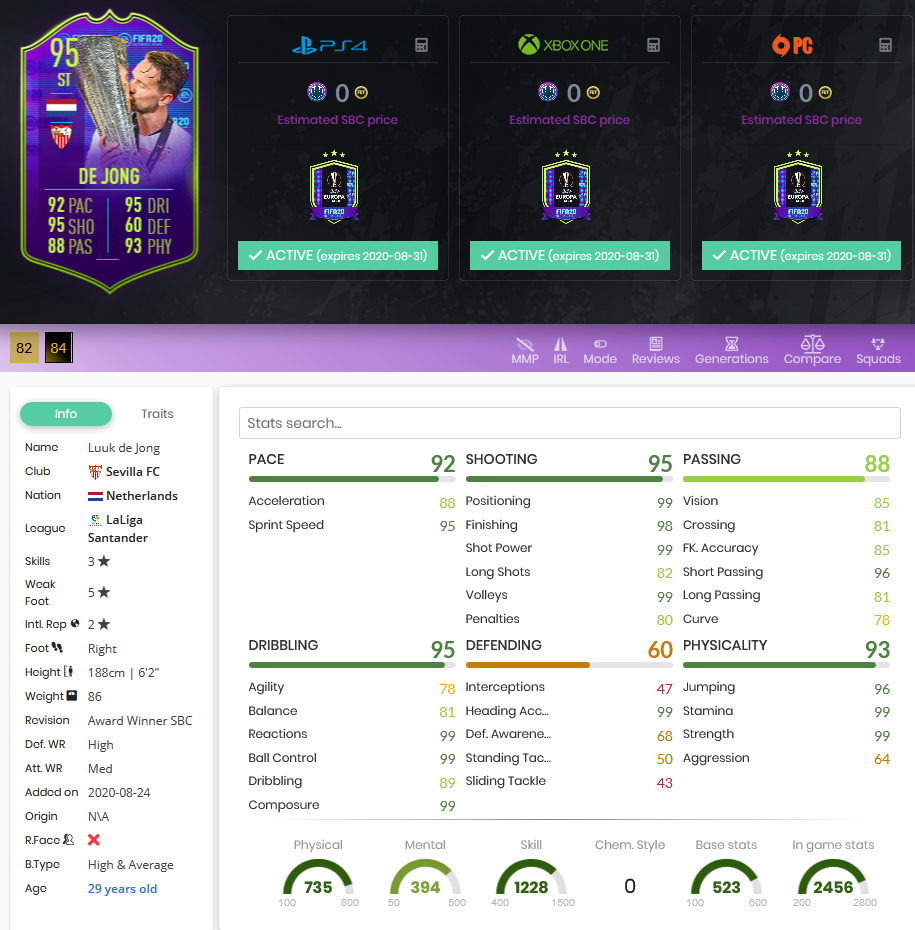 de jong stats siviglia fifa 20