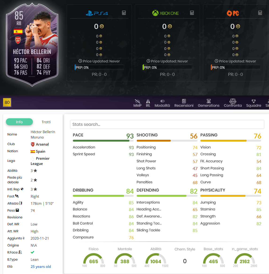 stats bellerin league player fifa 21