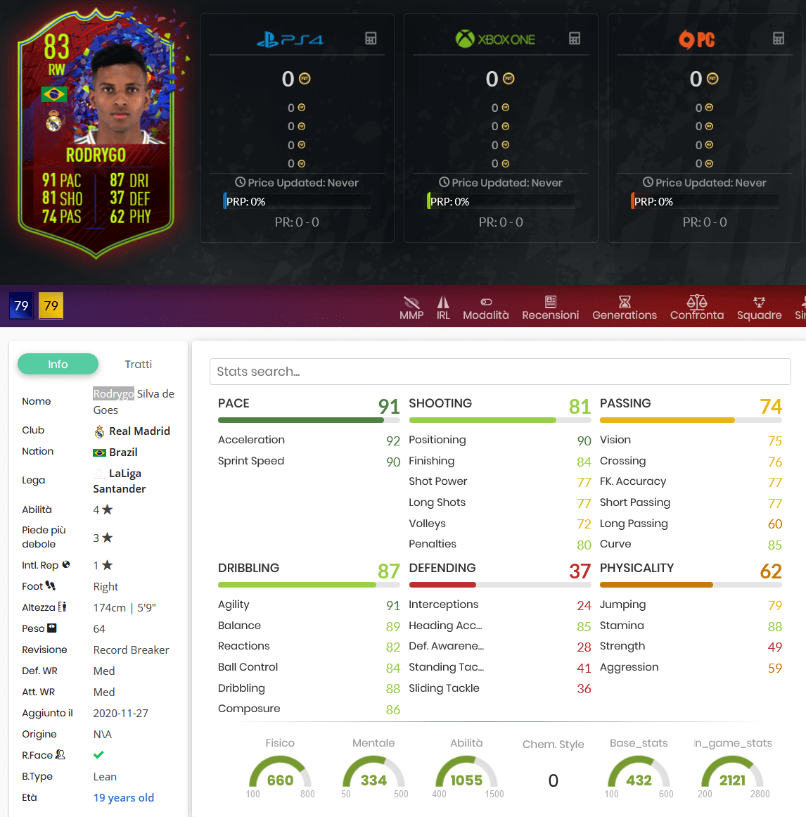 stats rodrygo rb fifa 21