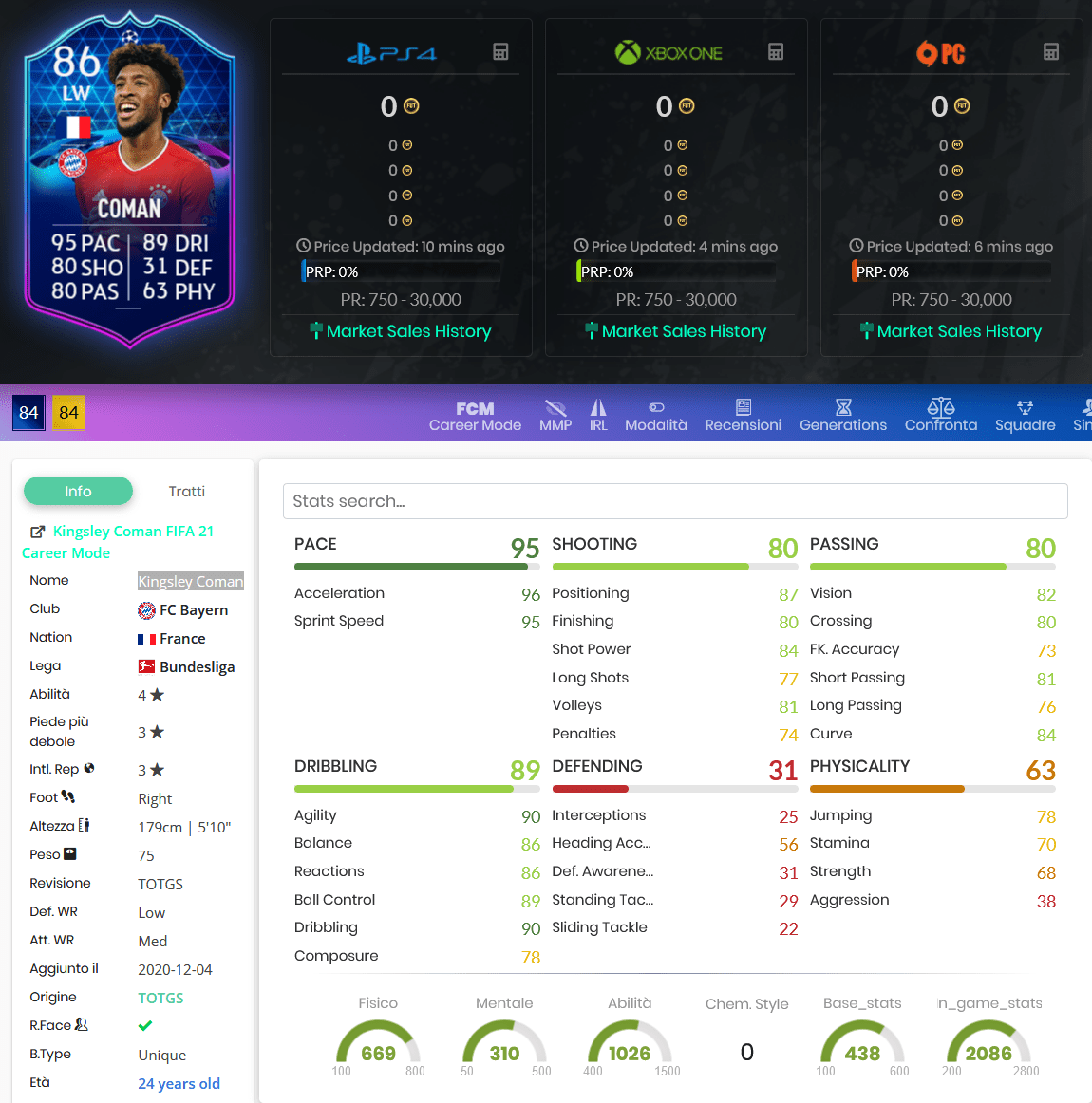 stats coman totgs fifa 21