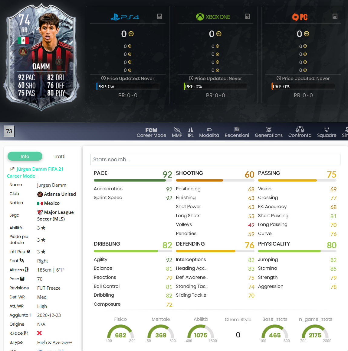 stats damm freeze fifa 21