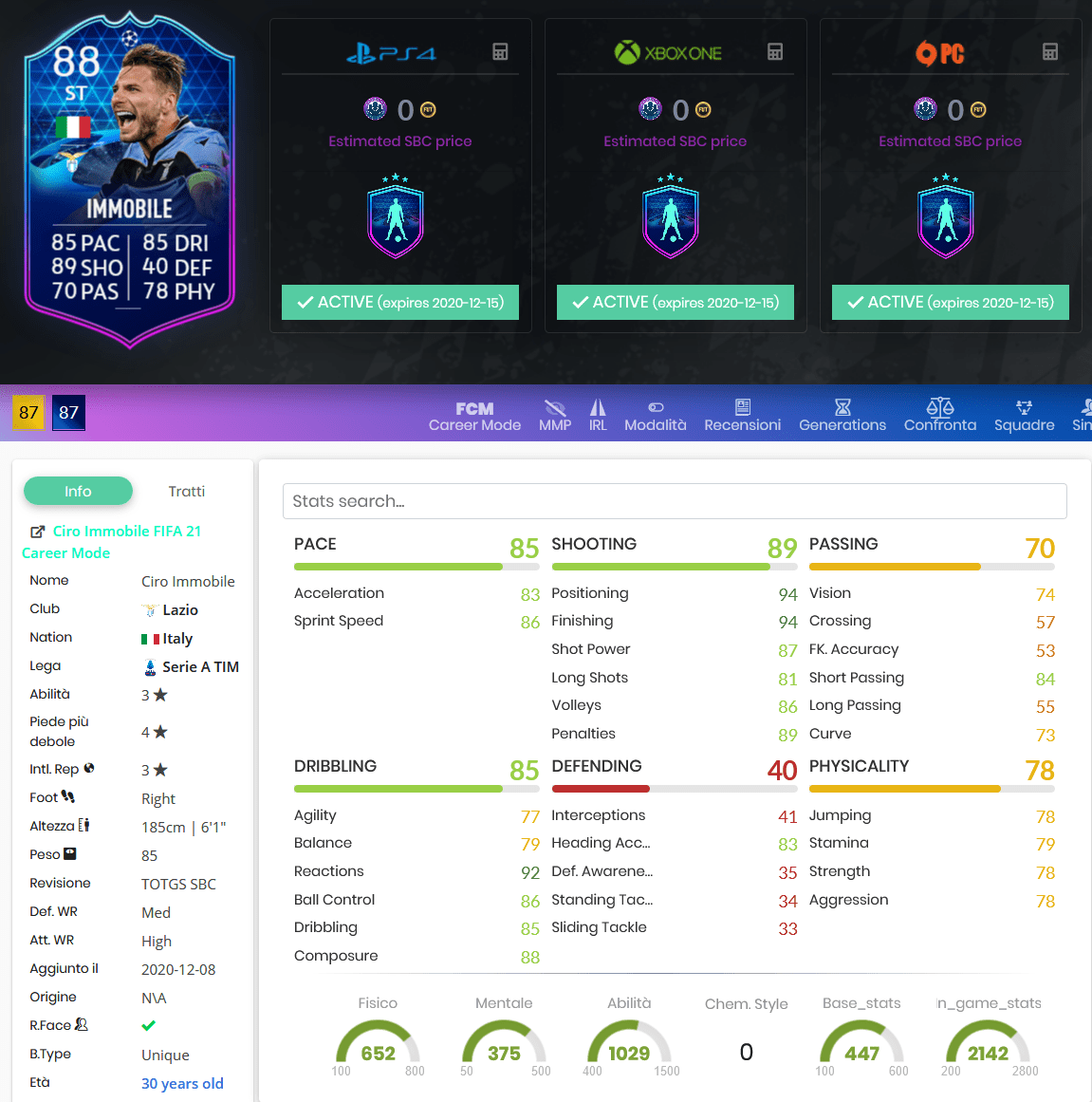 stats immobile totgs fifa 21