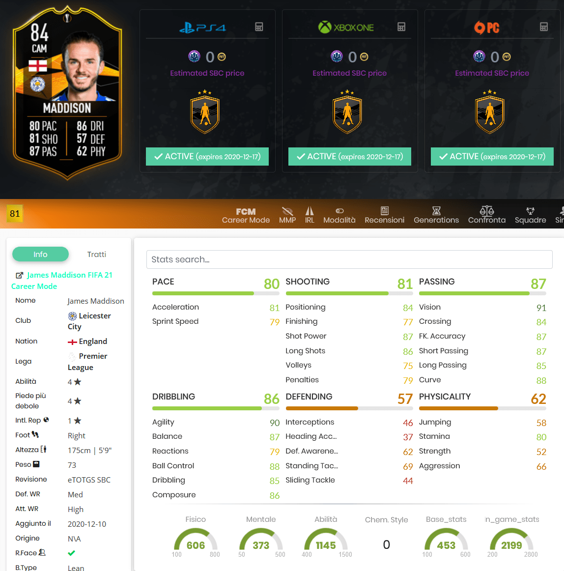 stats maddison totgs fifa 21
