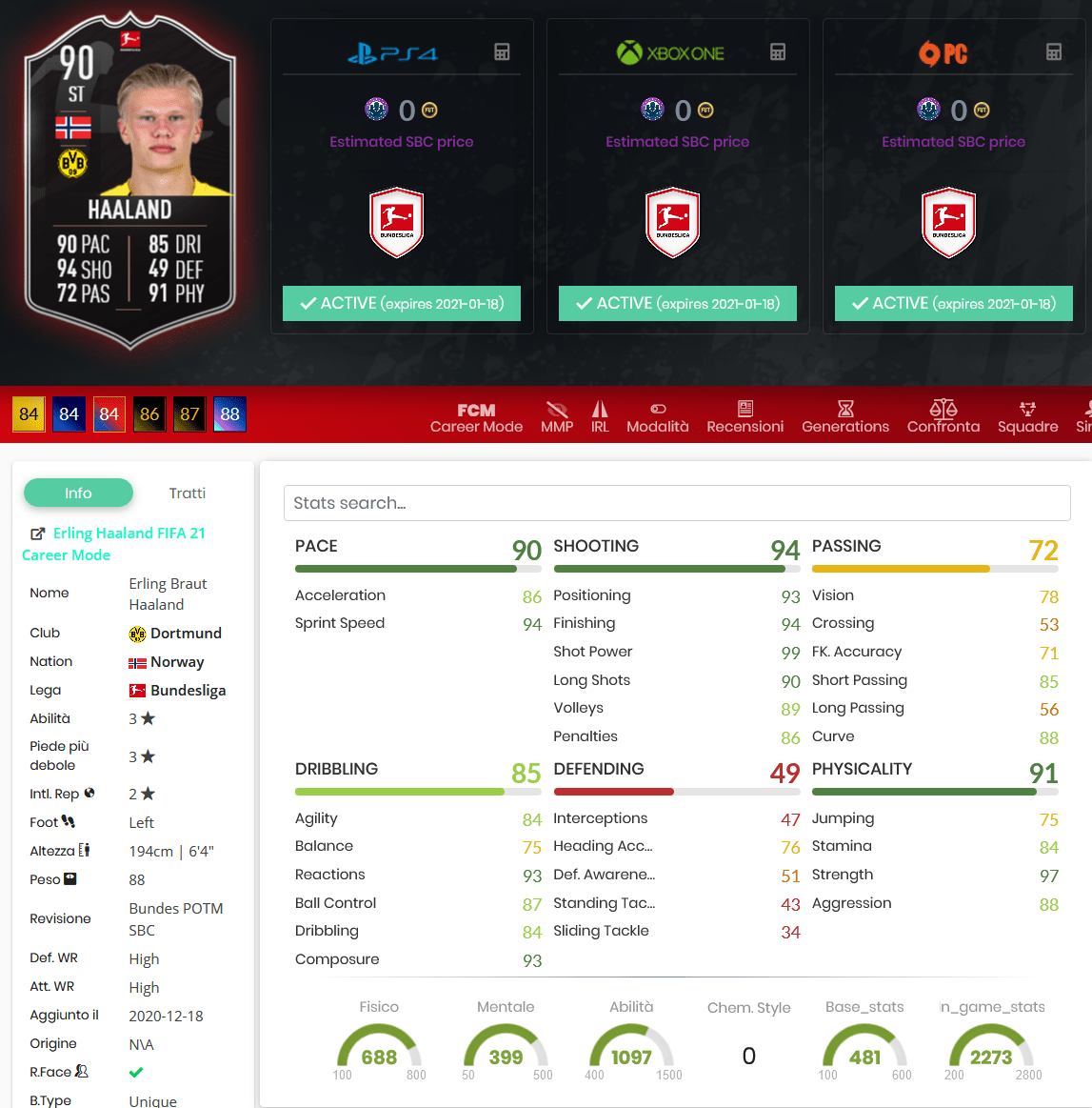 FIFA 21: Erling Haaland POTM Novembre Bundesliga ...