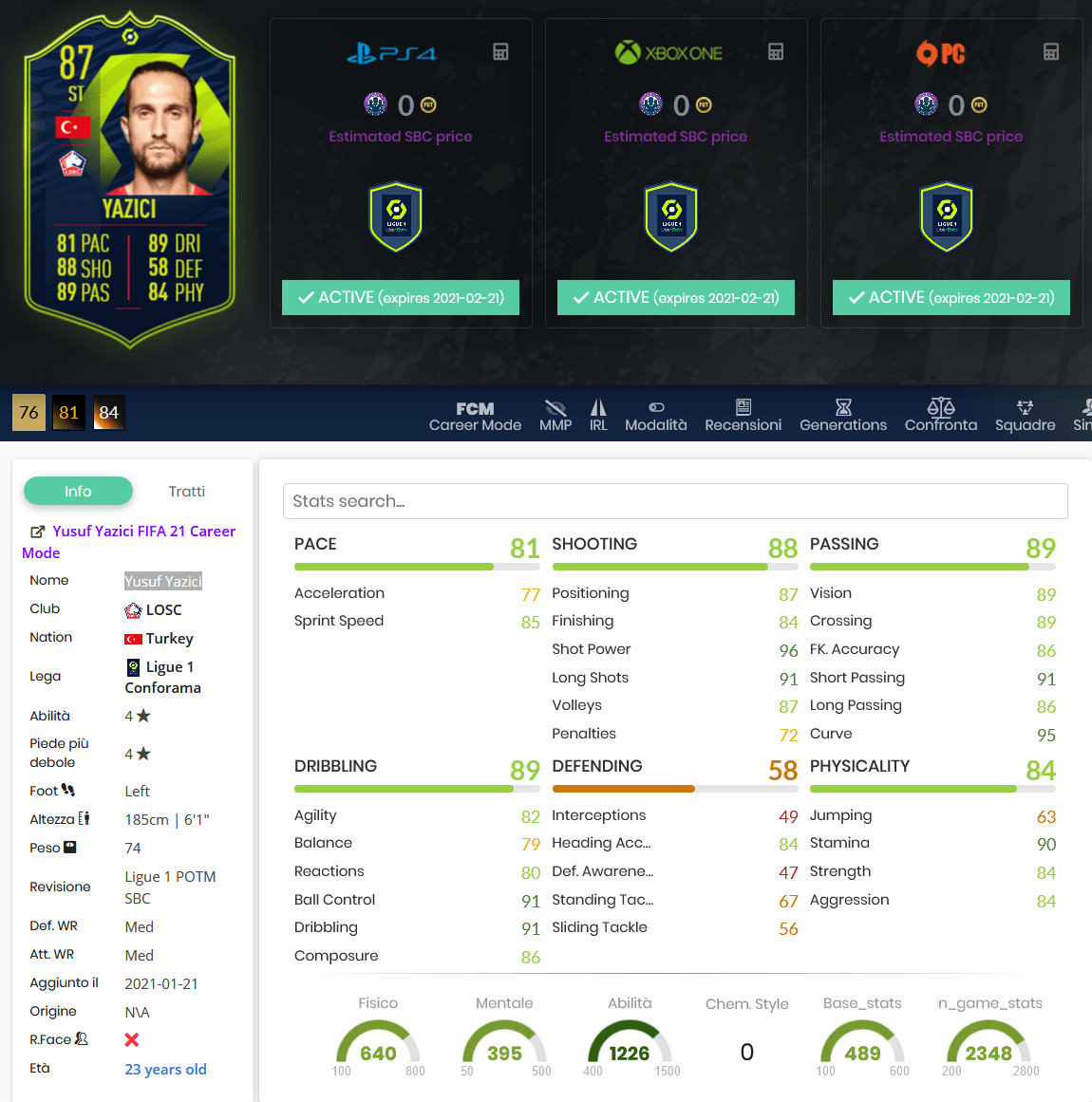 stats Yusuf Yazici potm ligue 1 dicembre fifa 21