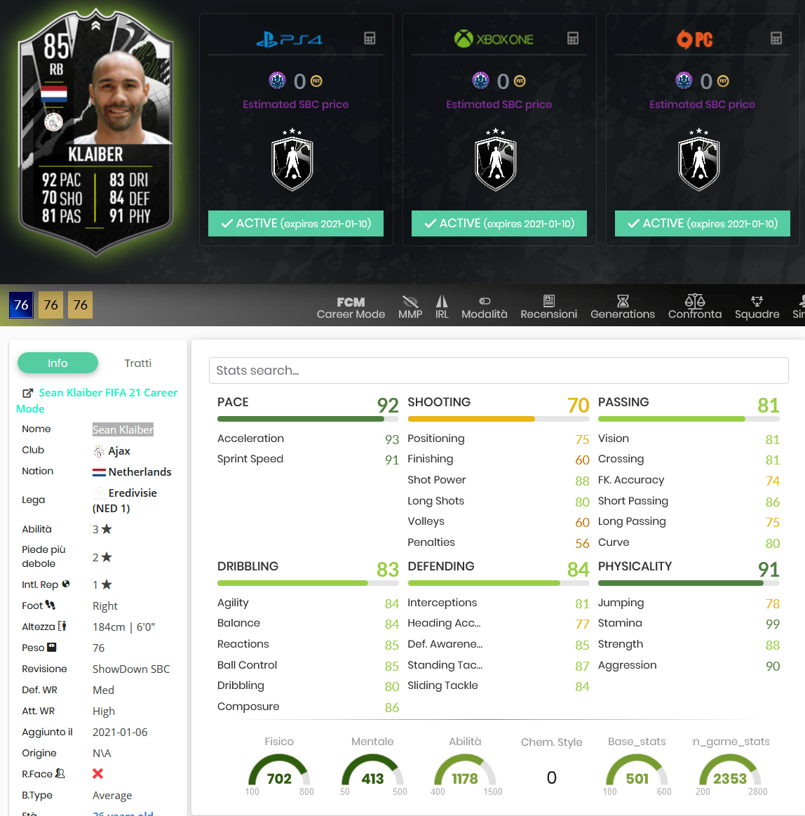 stats klaiber showdown fifa 21