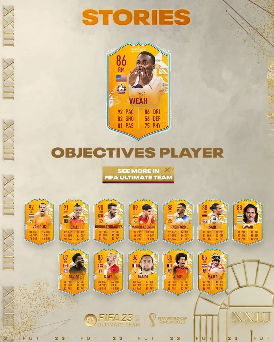 FIFA 23 Obiettivi Timothy Weah Storie WC: La carta World Cup Dell'Americano