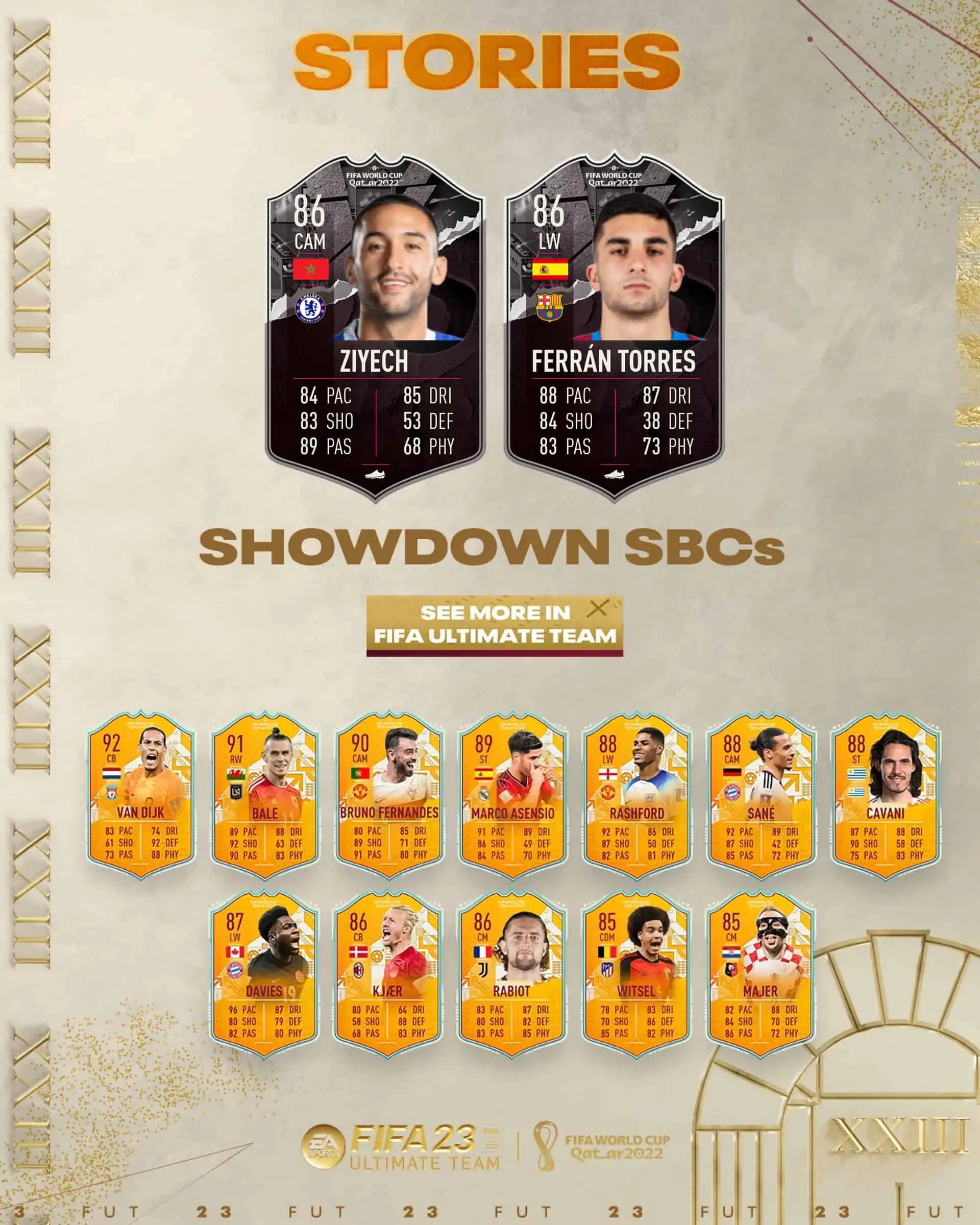 FIFA 23 SBC Ziyech VS Ferran Torres Showdown: Disponibili due nuove carte speciali.