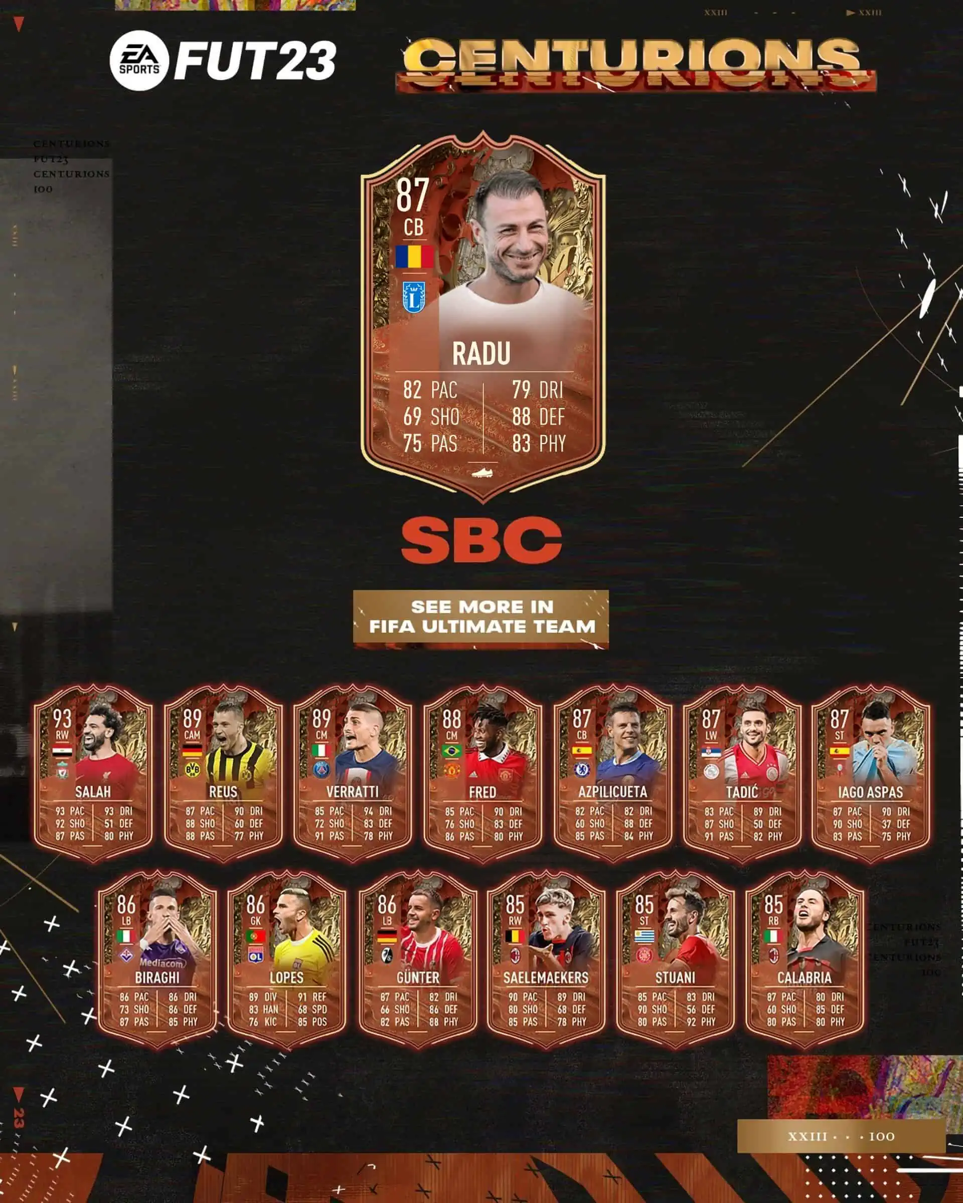 FIFA 23 SBC Stefan Radu Centurions: La carta speciale Centurioni del rumeno.