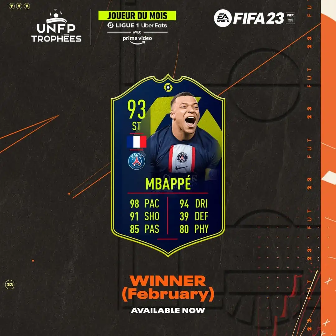 FIFA 23 SBC Kylian Mbappe POTM Febbraio: Player Of The Month della Ligue 1.