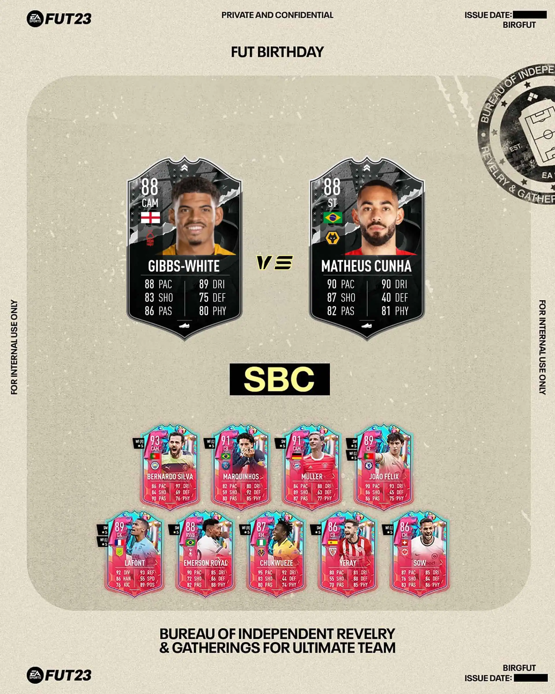 FIFA 23 SBC Gibbs-White VS Cunha Showdown Premier League: Disponibili due nuove carte speciali.