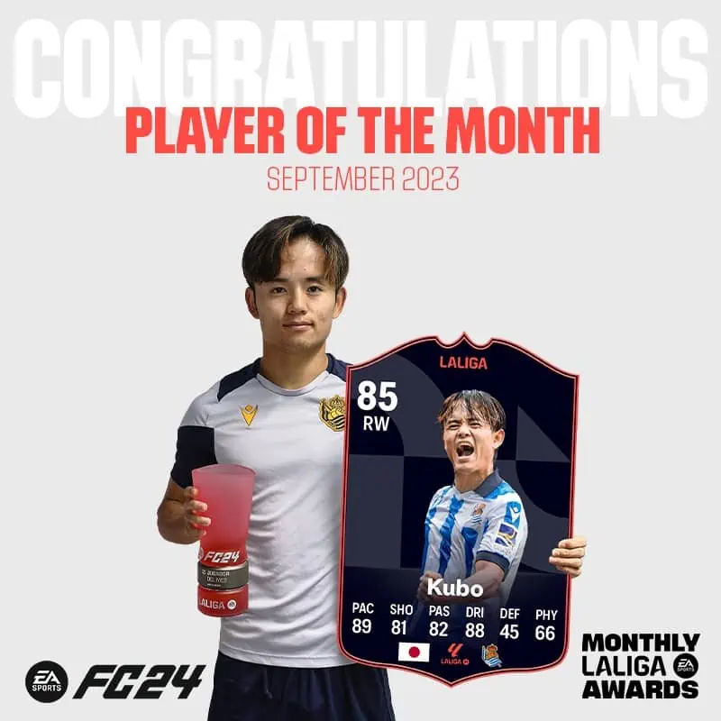 EA Sports FC 24 SBC Takefusa Kubo POTM Settembre LaLiga Player Of The Month.
