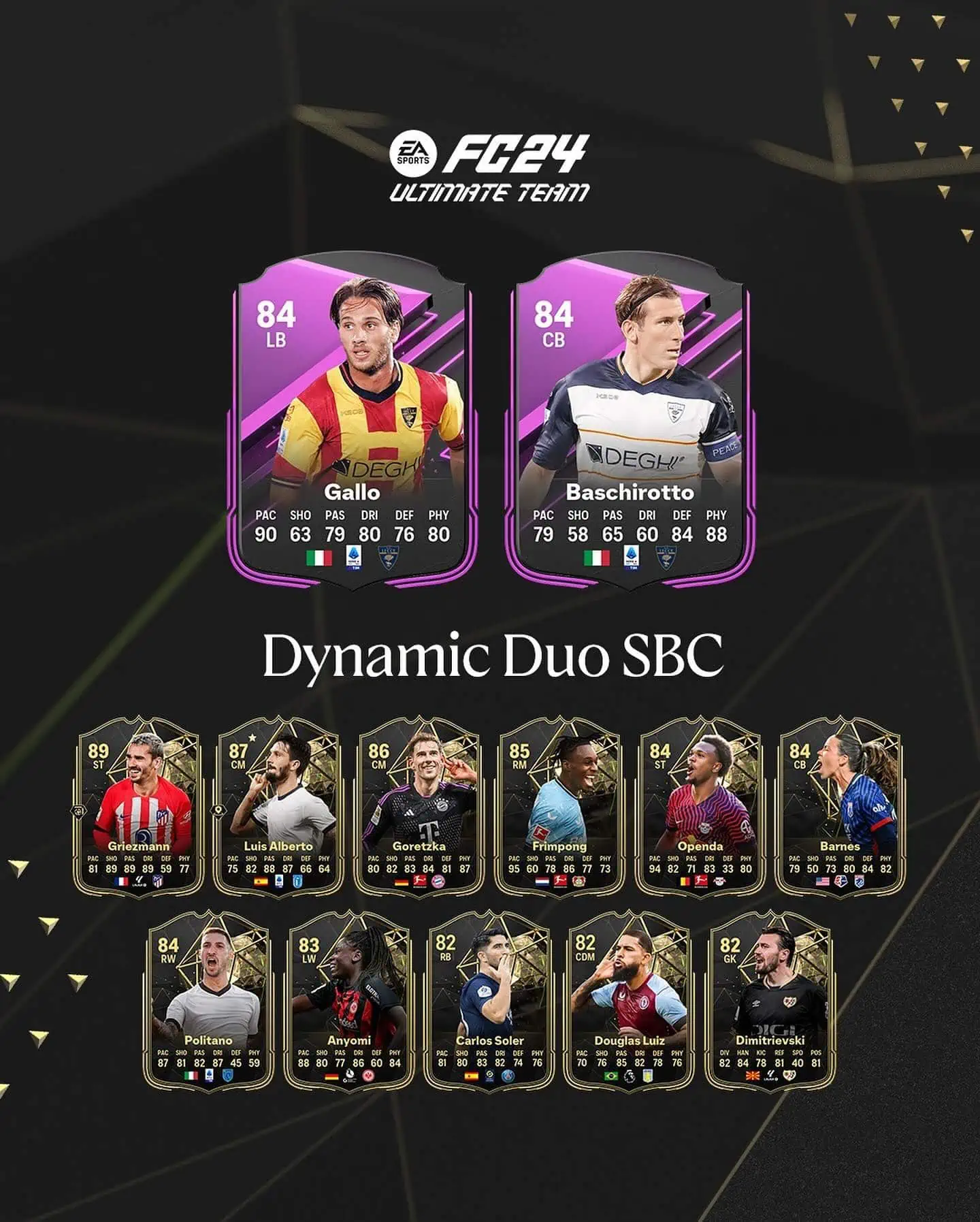 EA Sports FC 24 SBC Baschirotto E Gallo Coppia D’Assi Serie A: Le Carte Speciali Dynamic Duos.