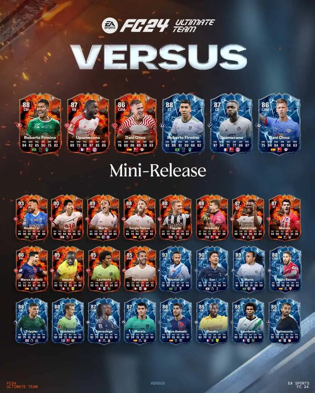 EA Sports FC 24 Mini Release Squadra 1 Versus Ice Or Fire Le Carte Speciali Ghiaccio Contro Fuoco.