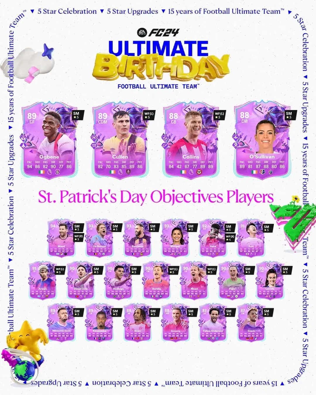 EA Sports FC 24 Obiettivi San Patrizio Cullen, Ogbene, Collins E O'Sullivan Ultimate Birthday.