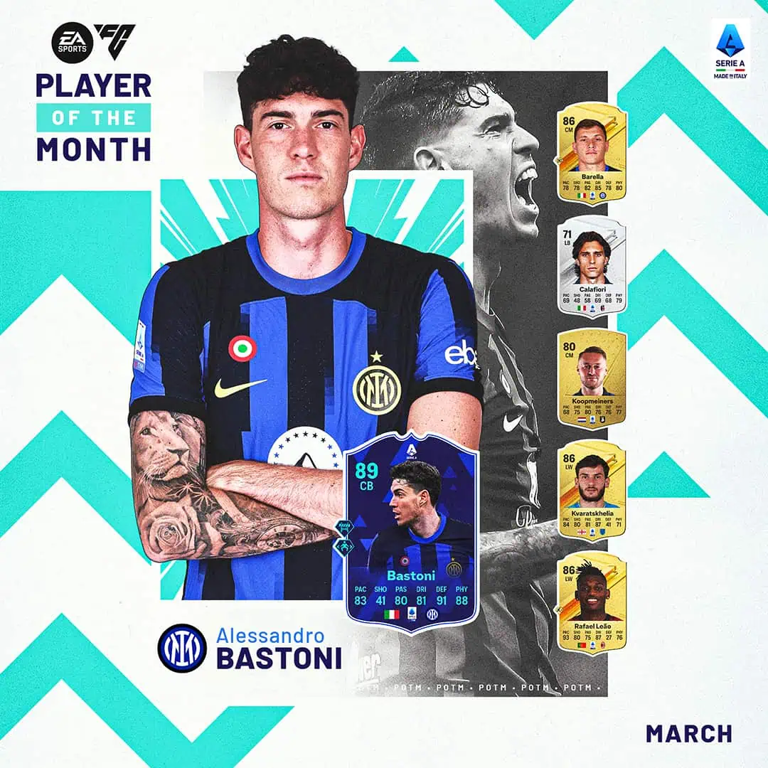 EA Sports FC 24 SBC Alessandro Bastoni POTM Marzo: Giocatore Del Mese Serie A TIM.
