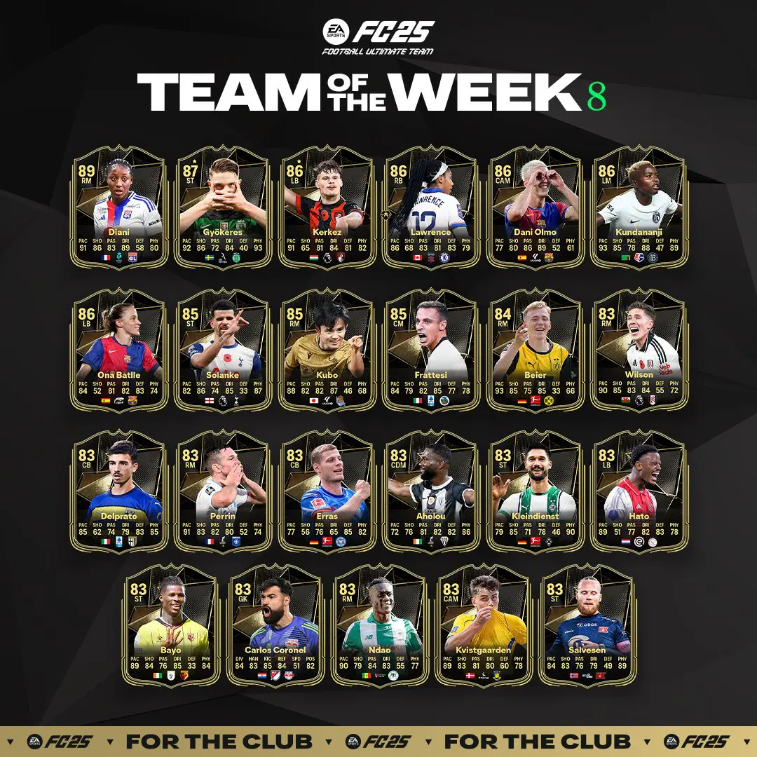 EA FC 25 TOTW 8 Elenco Carte Speciali Squadra Della Settimana Del 6 Novembre.