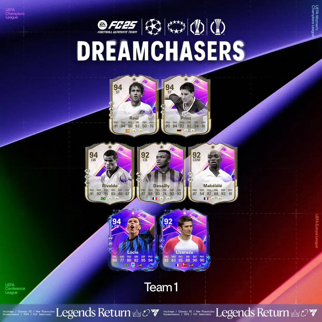 EA FC 25 Team 1 Dreamchasers Elenco Carte Speciali Prima Squadra Dei Sognatori UEFA.