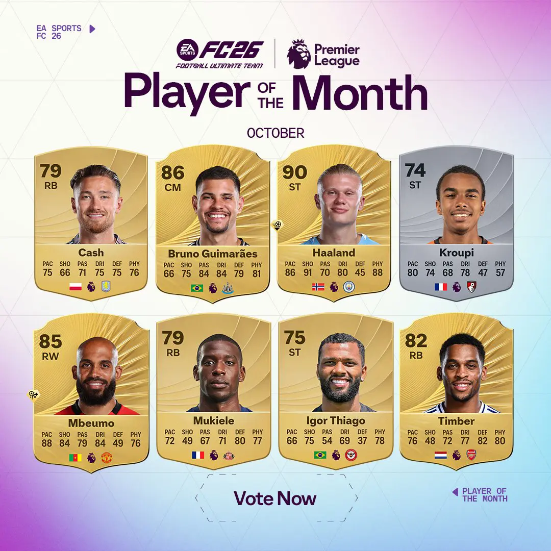 EA FC 26 Lista Candidati POTM Premier League Di Ottobre Vota Il Giocatore Migliore.