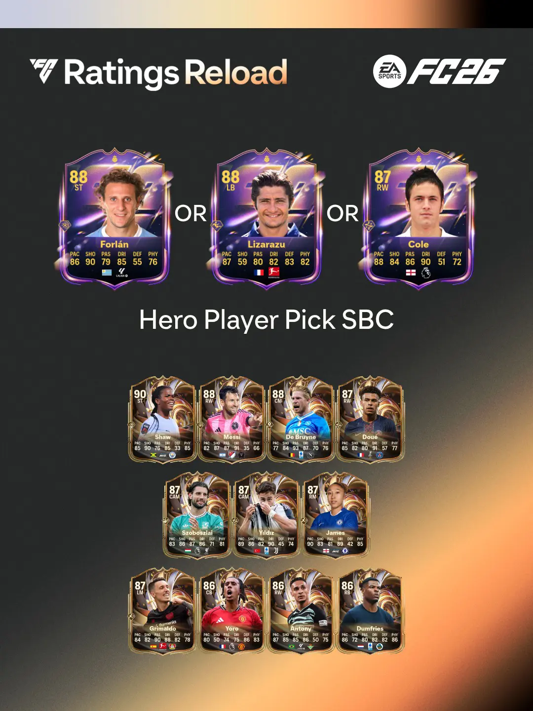 EA FC 26 SBC Oggetto Eroi Base Partita A Scelta Quale Carta Scegliere Tra Cole, Forlan E Lizarazu.