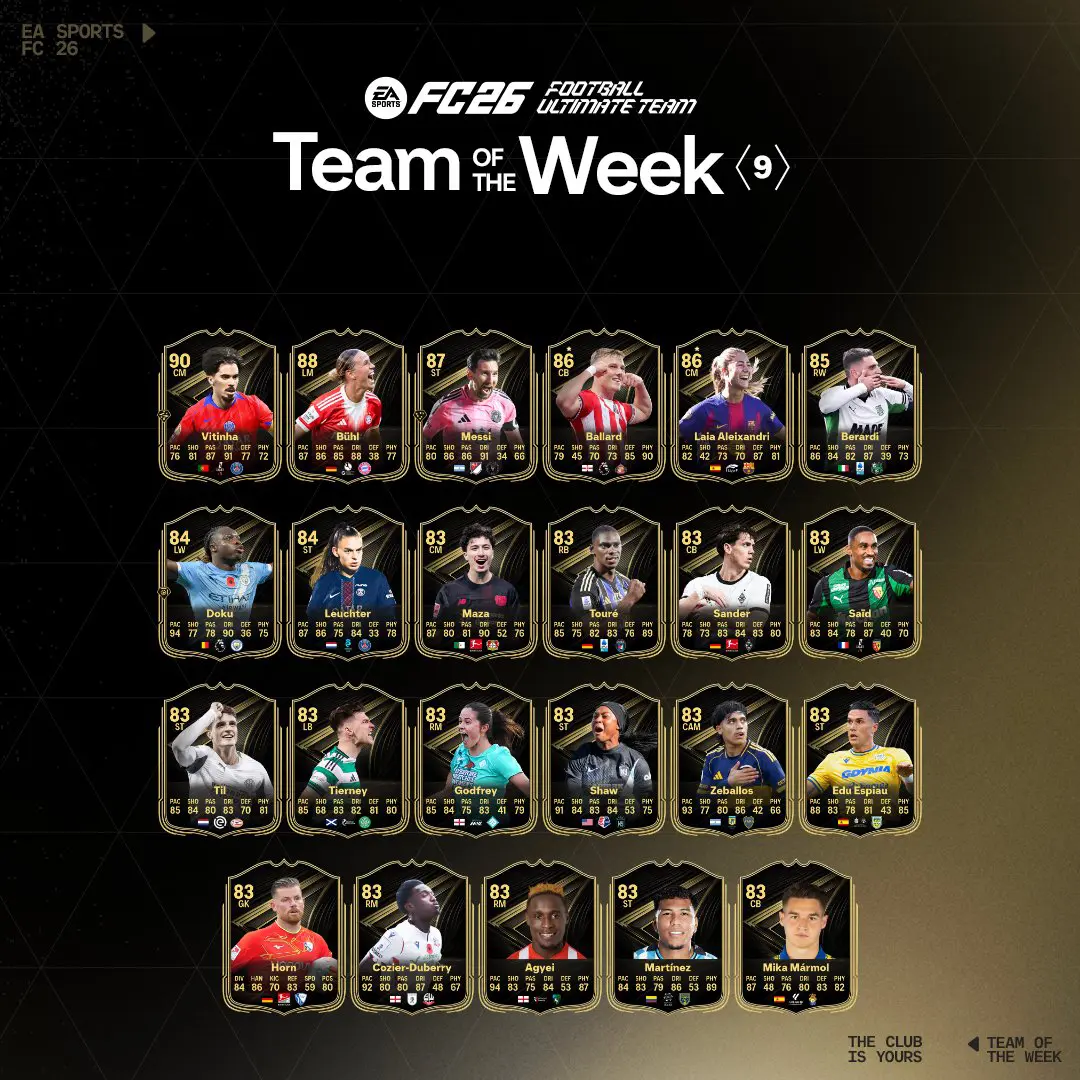EA FC 26 TOTW 9 Elenco Carte Speciali Della Nona Squadra Della Settimana.