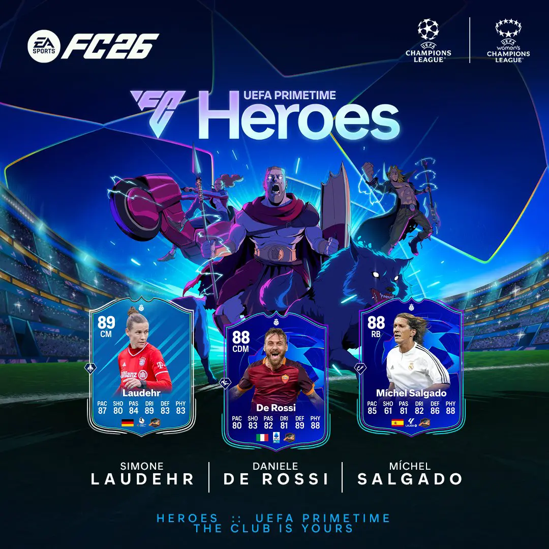 EA FC 26 UEFA PrimeTime Heroes Il Roster Di Ultimate Team Si Arrichisce Con Tre Carte Inedite.