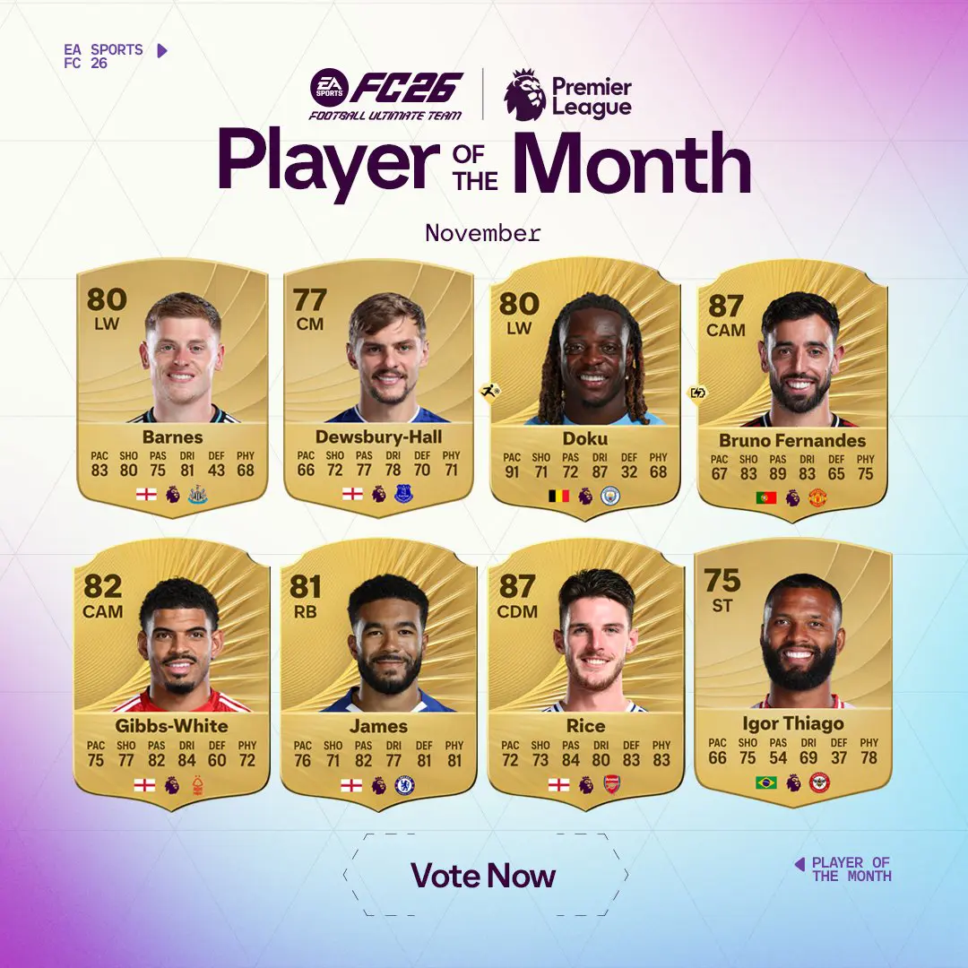 EA FC 26 Lista Candidati POTM Premier League Di Novembre Vota Il Giocatore Migliore.